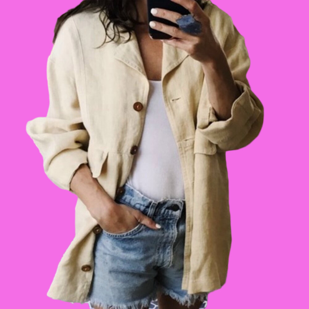 Desert Sand Lagenlook Organic Hemp Vintage Jacket
